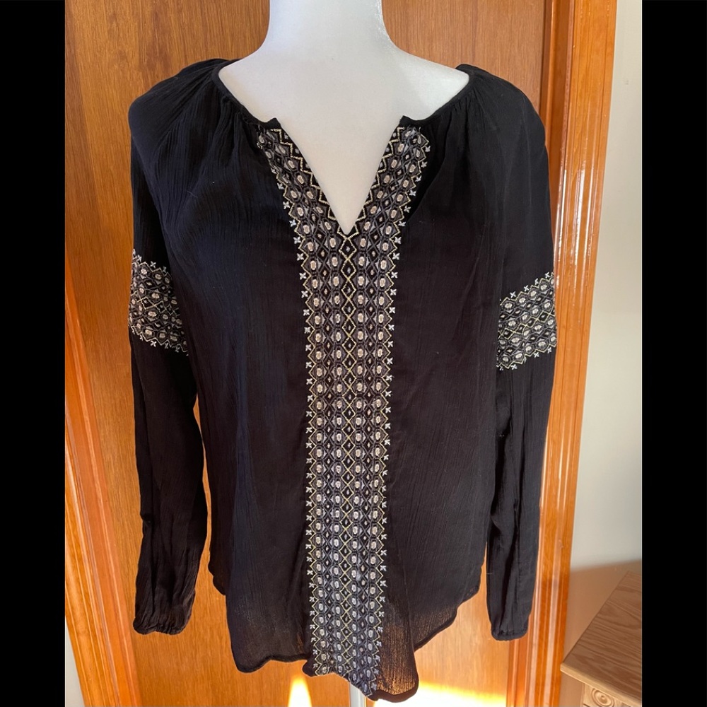 Lucky Brand Embroidered Sheer Blouse